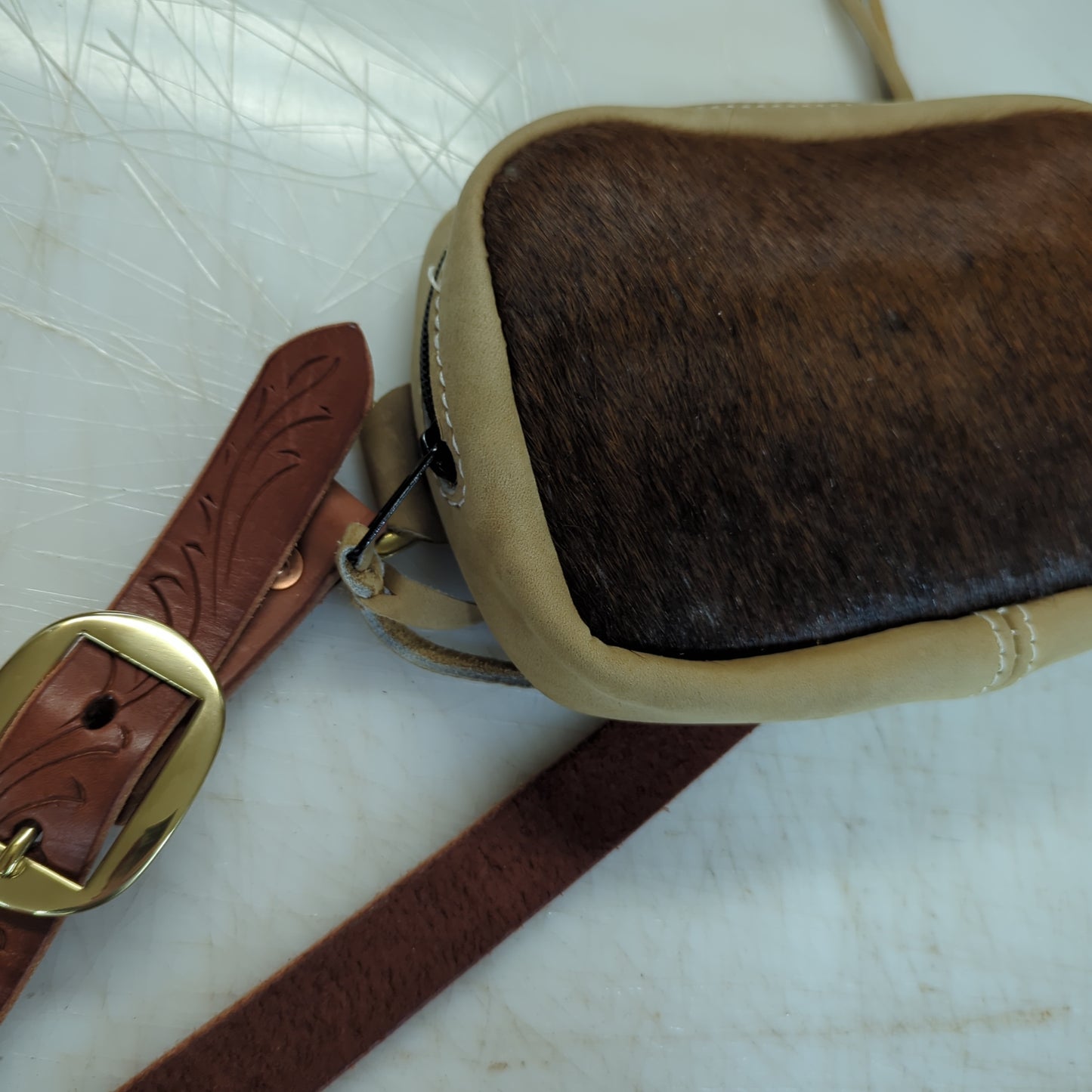 Crossbody Bag - Hair on front with carved strap